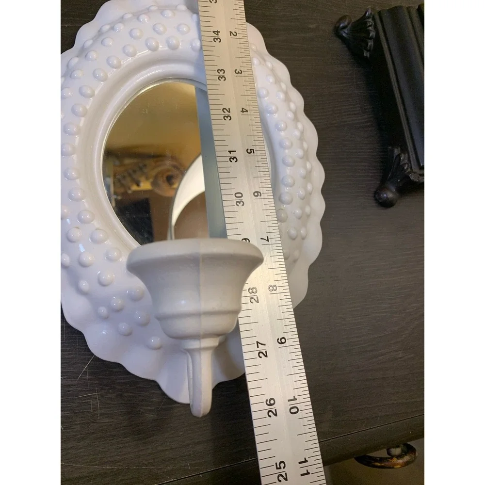 2 Vintage Burwood Mirrored Candle Sconces White Hobnail Homco Home Interiors